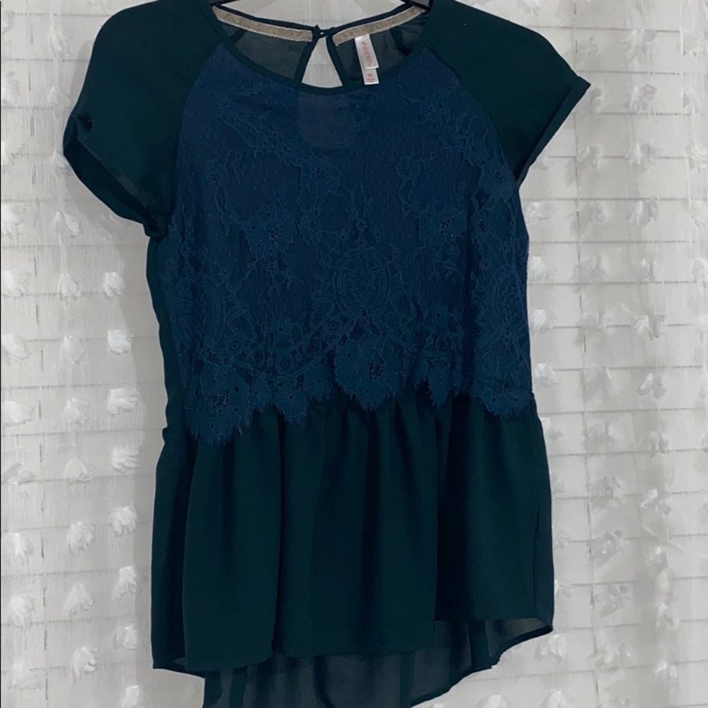 Green Blouse WITH LACE DETAIL